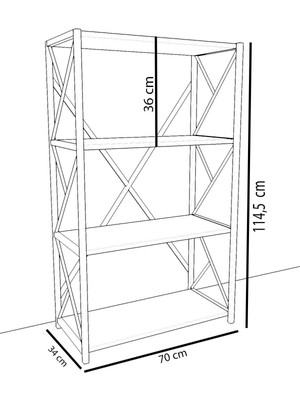 Montana Metal Kitaplık 4 Raflı Ceviz