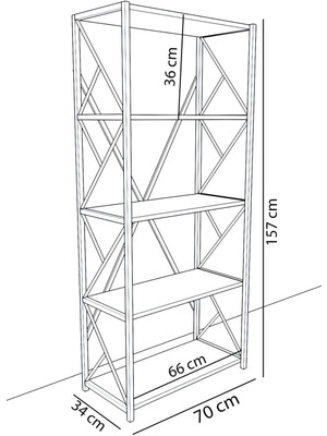 Montana Metal Kitaplık 5 Raflı Meşe