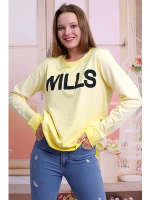 Self Clothing Unisex Sarı Bisiklet Yaka Yıkamalı Nakışlı Sweatshirt SLF1360