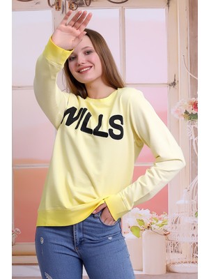 Self Clothing Unisex Sarı Bisiklet Yaka Yıkamalı Nakışlı Sweatshirt SLF1360