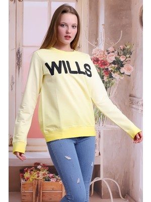 Self Clothing Unisex Sarı Bisiklet Yaka Yıkamalı Nakışlı Sweatshirt SLF1360