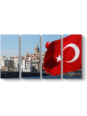 Tabloshop Galata Kulesi Türk Bayrağı Tablosu