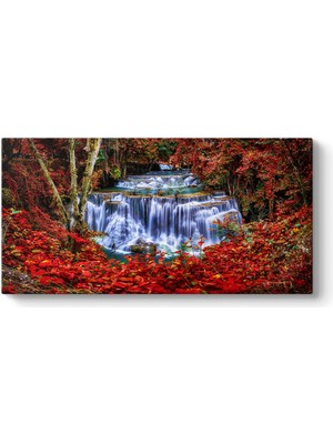 Tabloshop Kırmızı Ağaçlar ve Şelale Tablosu