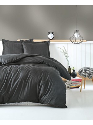 Cotton Box Elegant Stripe Saten Çift Kişilik Nevresim Takımı Antrasit
