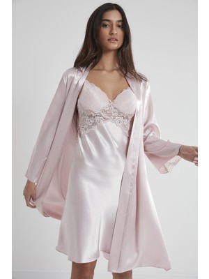 Pierre Cardin  Saten Dantelli Gecelik & Sabahlık Takım -  4050