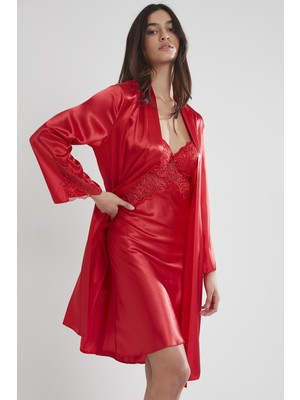 Pierre Cardin  Saten Dantelli Gecelik & Sabahlık Takım -  4050