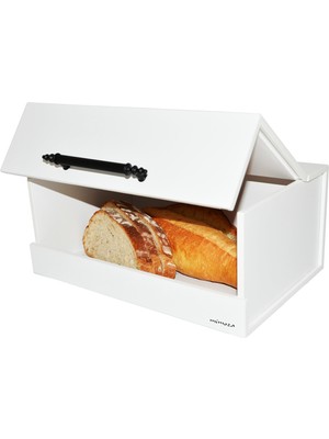Mimoza Dignity Ahşap Ekmek Kutusu Beyaz Siyah Kulplu