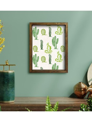 Bk Gift Kaktüs Tasarımlı Doğal Masif Ahşap Çerçeveli Tablo 30 x 40 cm - 18