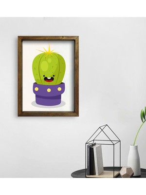 Bk Gift Kaktüs Tasarımlı Doğal Masif Ahşap Çerçeveli Tablo 45 x 65 cm - 17