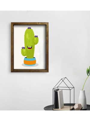Bk Gift Kaktüs Tasarımlı Doğal Masif Ahşap Çerçeveli Tablo 45 x 65 cm - 13