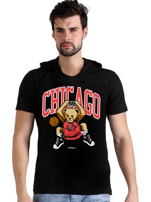 Rock&Roll Chicago Basket Kapüşonlu Siyah Kısa Kollu Erkek T-Shirt