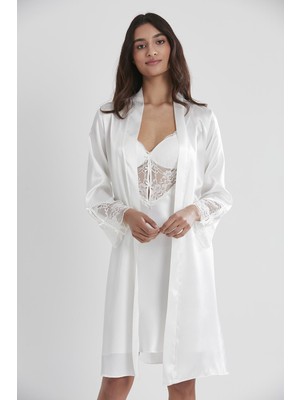Pierre Cardin  Saten Dantelli Gecelik & Sabahlık Takım  - 4300