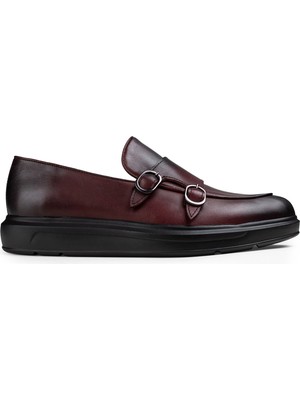 Hakiki Deri Bordo Çift Tokalı Erkek Comfort Loafer