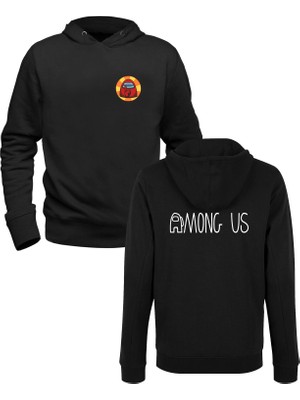 Alfa Tshirt Among Us Resimli Siyah Ön Arka Baskılı Sweatshirt
