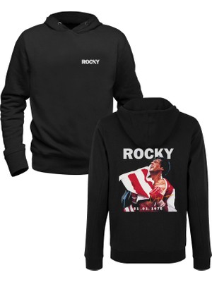 Alfa Tshirt Rocky Balboa Dijital Baskılı Siyah Ön Arka Baskılı Sweatshirt
