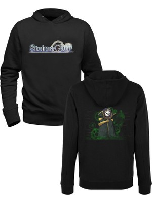 Alfa Tshirt Steins;gate Baskılı Siyah Ön Arka Baskılı Sweatshirt