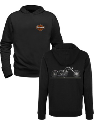 Alfa Tshirt H. Motorcycle Tasarımlı Burç Siyah Ön Arka Baskılı Sweatshirt
