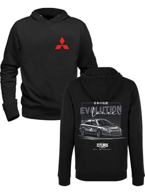 Alfa Tshirt Araba Evolutıon Mitsubishi Tasarımlı Baskılı Siyah Ön Arka Baskılı Sweatshirt