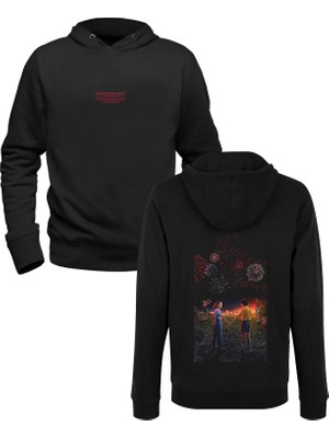 Alfa Tshirt Stranger Things Baskılı Siyah Ön Arka Baskılı Sweatshirt