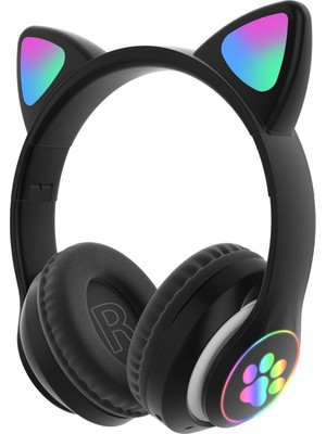 Hdr Karler Stn-28 Bluetooth Mikrofonlu LED Işıklı Hafıza Kartı Girişli Kulak Üstü Kedi Kulaklık