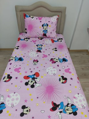 Mert Tek Kişilik Ranforce (Kumaş) Lastikli Çarşaf Takımı Mickey Mouse