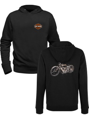 Alfa Tshirt H. Motorcycle Tasarımlı Burç Siyah Ön Arka Baskılı Sweatshirt