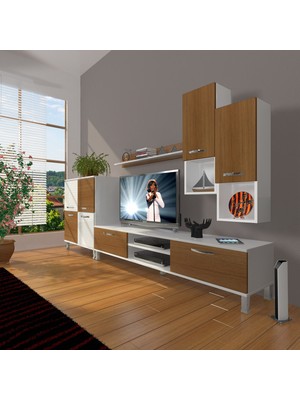 Decoraktiv Eko 6da Mdf DVD Krom Ayaklı Tv Ünitesi Tv Sehpası Beyaz Ceviz