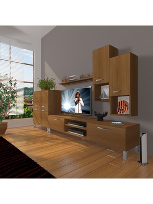 Decoraktiv Eko 6da Slm DVD Krom Ayaklı Tv Ünitesi Tv Sehpası Naturel Ceviz