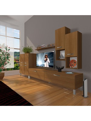 Decoraktiv Eko 6da Slm Std Krom Ayaklı Tv Ünitesi Tv Sehpası Naturel Ceviz