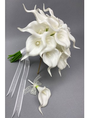 Hayalperest Boncuk Beyaz Islak Gala Gelin Buketi ve Damat Çiçeği