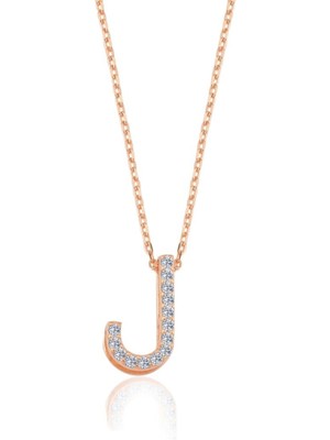 Mia Vento Işıltılı Prizma J Harfi Rose Renk Gümüş Kolye