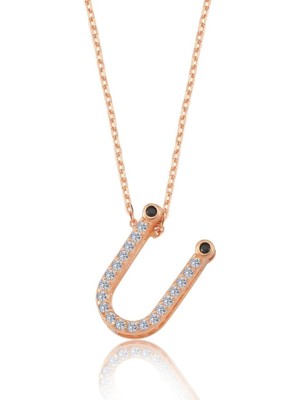 Mia Vento Işıltılı Prizma Ü Harfi Rose Renk Gümüş Kolye