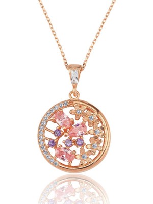Mia Vento Yuvarlak Form Saray Bahçesi Rose Renk Gümüş Kolye