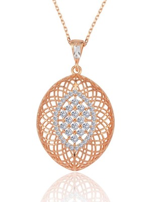 Mia Vento Hanedan Işıltısı Oval Form Telkâri Rose Renk Gümüş Kolye