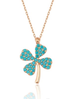 Mia Vento Firuze Taşlı Yonca Işıltısı Rose Renk Gümüş Kolye