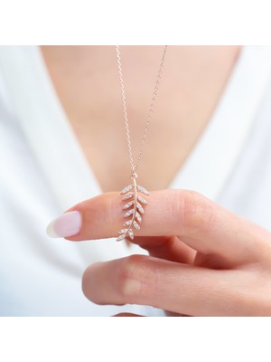 Mia Vento Işıltılı Defne Yaprağı Rose Renk Gümüş Kolye