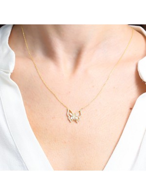 Mia Vento Baget Taşlı Masal Kelebeği Gold Renk Gümüş Kolye