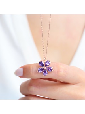 Mia Vento Ametist Taşlı Papatya Rüyası Rose Renk Gümüş Kolye