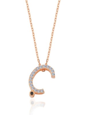 Mia Vento Işıltılı Prizma Ç Harfi Rose Renk Gümüş Kolye