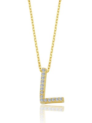 Mia Vento Işıltılı Prizma L Harfi Gold Renk Gümüş Kolye