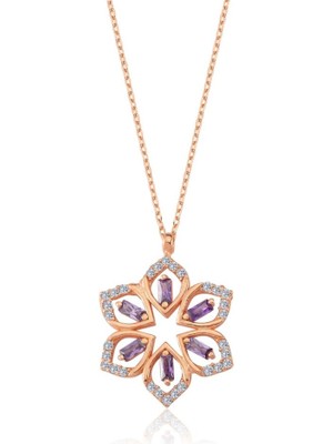 Mia Vento Ametist Kristali Rose Renk Gümüş Kolye
