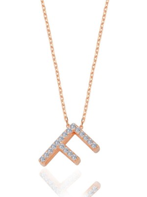 Mia Vento Işıltılı Prizma F Harfi Rose Renk Gümüş Kolye