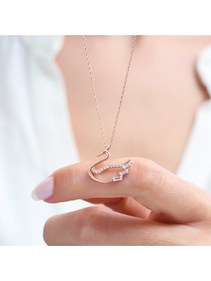 Mia Vento Baget Taşlı Işıltılı Kuğu Rose Renk Gümüş Kolye