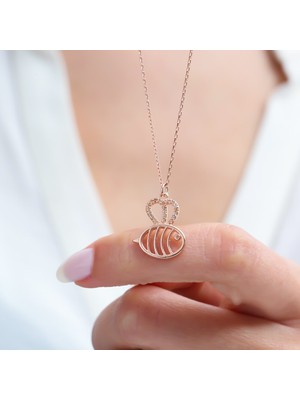 Mia Vento Şampanya Taşlı Prenses Balık Rose Renk Gümüş Kolye