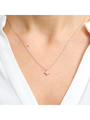 Mia Vento Pırlanta Montür Işıltılı Kutup Yıldızım Rose Renk Gümüş Kolye