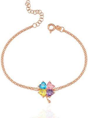 Mia Vento Mix Kalp Taşlı Yonca Form Rose Renk Gümüş Bileklik