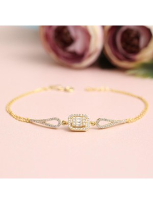 Mia Vento Dörtgen Baget Zarafeti Gold Renk Gümüş Bileklik