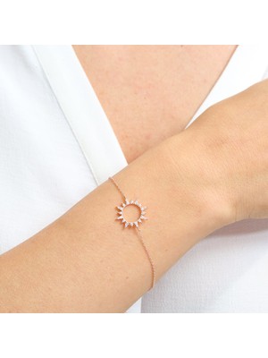Mia Vento Pırlanta Montür Işıltı Güneşi Rose Renk Gümüş Bileklik