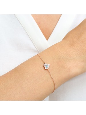 Mia Vento Firuze Detay Işıltılı Kalp Rose Renk Gümüş Bileklik