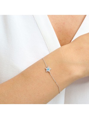 Mia Vento Firuze Detay Işıltı Yıldızı Gümüş Bileklik